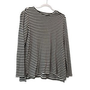 J. Jill Prima Crew Neck High Low Tee Top Size M Black White Stripes Long Sleeve
